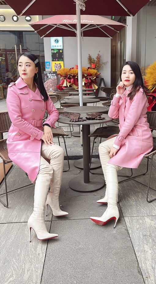 80% New In Stock OBL-T-2556 Size 39 White High Quality Mixed Sheepskin 12cm Small Pointed Toe Thigh Boots - 画像 (3)