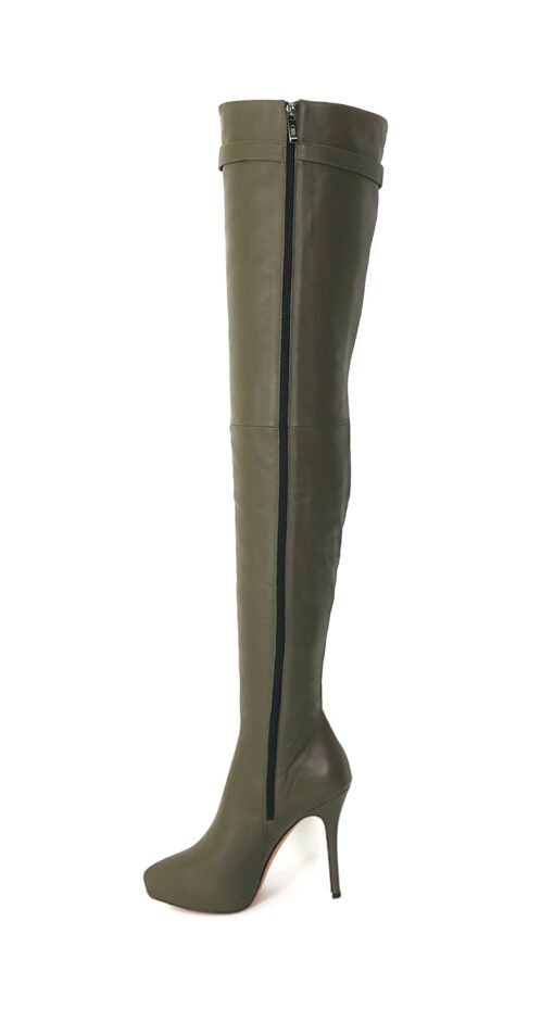 90% 新品在庫あり OBL-TB-2570 Size 38 Dark Green Mixed Sheepskin 12cm Small Pointed Toe Thigh Boots - 画像 (2)