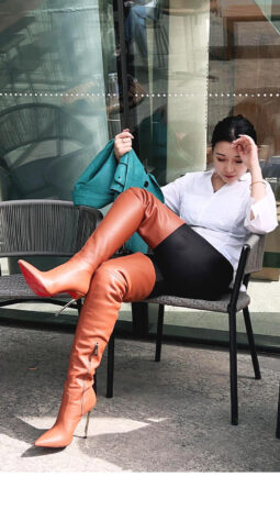 90% New In Stock Internet Brand Size 40 Light Brown Red High Quality Mixed Sheepskin 12cm Thigh Boots