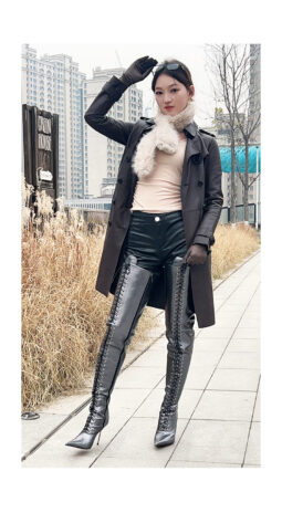 90% new in stock OBL-T-2560 Size 39 Metallic Mixed Sheepskin 11cm Slim Heel Long Lace Up Thigh Boots メタリックミックスシープスキン11cmスリムヒールロングレースアップ太ももブーツ
